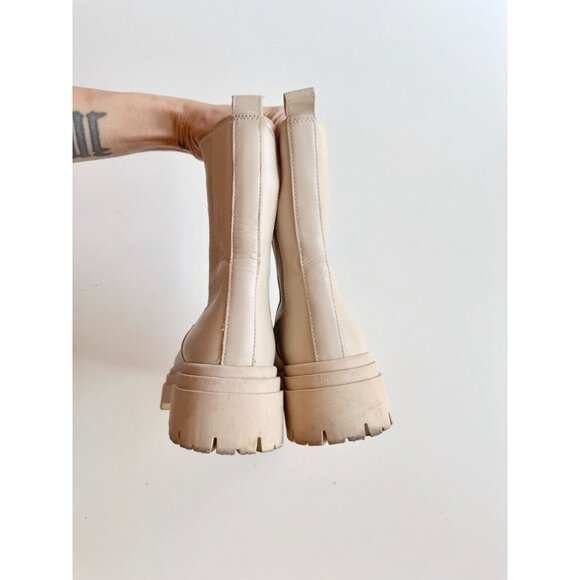 ZARA Ivory Leather Lug Sole Platform Ankle Chelsea Boots, Size 36 - Picture 13 of 16